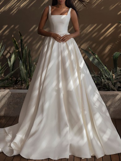 Ball Gown/Princess Square Neckline Satin Watteau Train Wedding Dress #UKM00026848