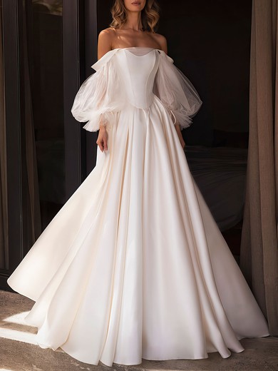 Ball Gown/Princess Off-the-shoulder Satin Chapel Train Wedding Dress #UKM00026853