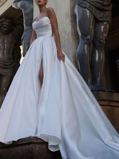 Ball Gown/Princess Cowl Neck Satin Watteau Train Wedding Dress #UKM00026857