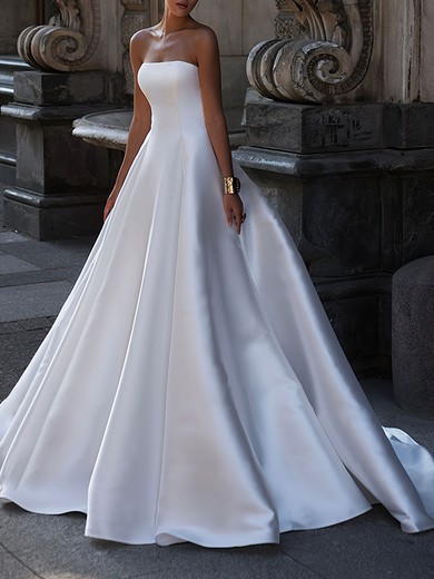 Ball Gown/Princess Straight Satin Watteau Train Wedding Dress #UKM00026858