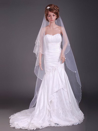 Modern Two-tier Tulle Cathedral Wedding Veils with Pencil Edge #1430195