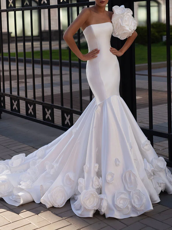 Trumpet/Mermaid Straight Satin Watteau Train Wedding Dress #UKM00026864