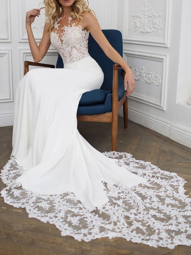 Trumpet/Mermaid Illusion Lace Stretch Crepe Chapel Train Wedding Dress #UKM00026900