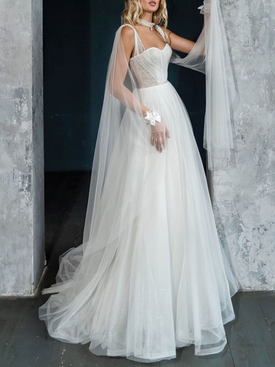 Ball Gown/Princess Sweetheart Tulle Chapel Train Wedding Dress #UKM00026946