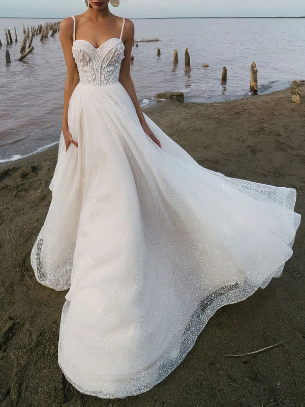 Ball Gown/Princess Sweetheart Tulle Watteau Train Wedding Dress #UKM00026950