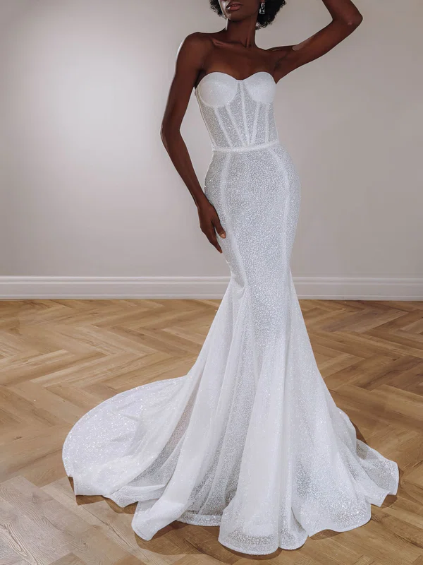 Sheath/Column Sweetheart Sequined Chapel Train Wedding Dress #UKM00026960