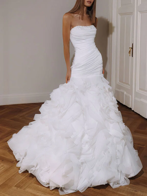 Trumpet/Mermaid Straight Organza Watteau Train Wedding Dress with Ruffles #UKM00026971