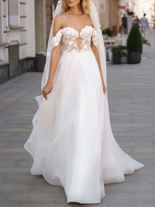 Ball Gown/Princess Off-the-shoulder Organza Watteau Train Wedding Dress #UKM00027003