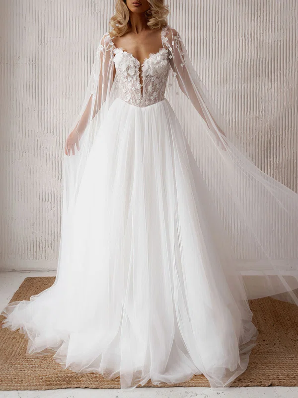 Ball Gown/Princess Sweetheart Tulle Watteau Train Wedding Dress #UKM00027009