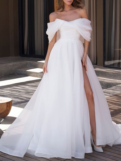 Ball Gown/Princess Off-the-shoulder Organza Chapel Train Wedding Dress #UKM00027010