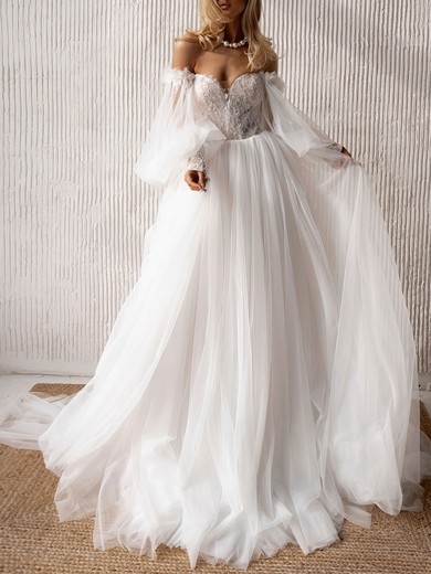 Ball Gown/Princess Sweetheart Tulle Lace Chapel Train Wedding Dress #UKM00027014