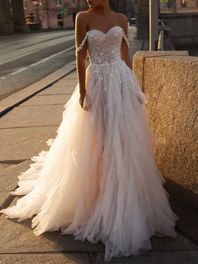 Ball Gown/Princess Sweetheart Tulle Watteau Train Wedding Dress #UKM00027030