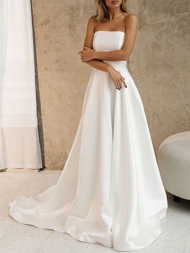 Ball Gown/Princess Straight Satin Chapel Train Wedding Dress #UKM00027049