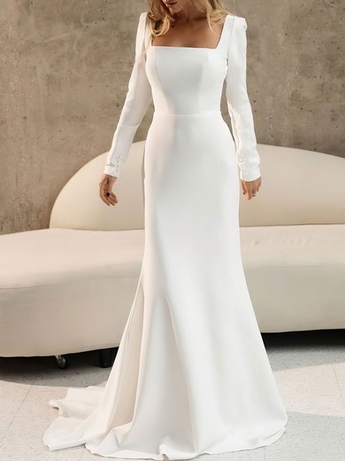 Trumpet/Mermaid Square Neckline Stretch Crepe Chapel Train Wedding Dress #UKM00027055