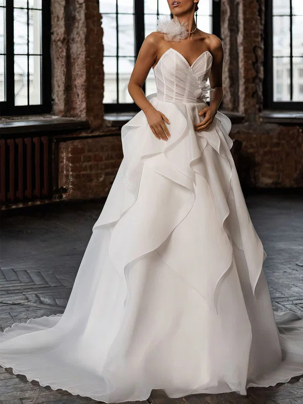 Ball Gown/Princess V-neck Organza Chapel Train Wedding Dress #UKM00027062