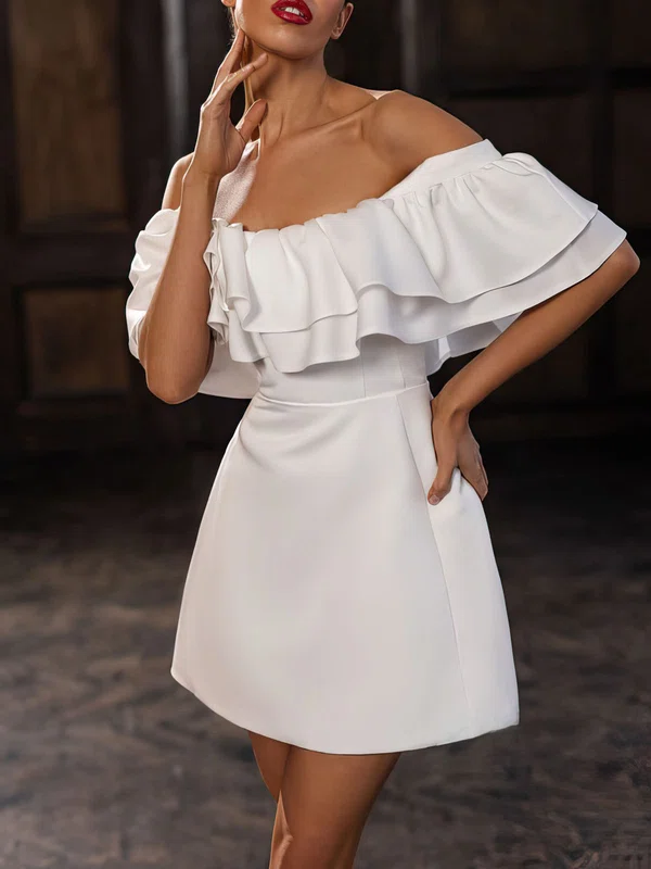 A-line Off-the-shoulder Stretch Crepe Short/Mini Wedding Dress #UKM00027066