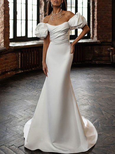 Trumpet/Mermaid Straight Satin Chapel Train Wedding Dress #UKM00027068