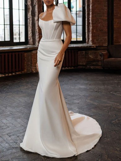 Trumpet/Mermaid Straight Stretch Crepe Chapel Train Wedding Dress #UKM00027071