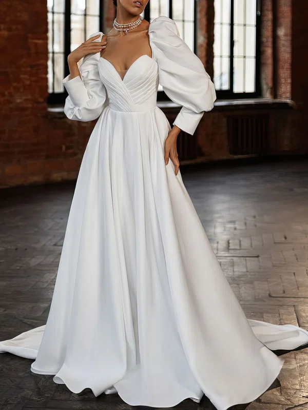 Ball Gown/Princess V-neck Satin Chapel Train Wedding Dress #UKM00027075