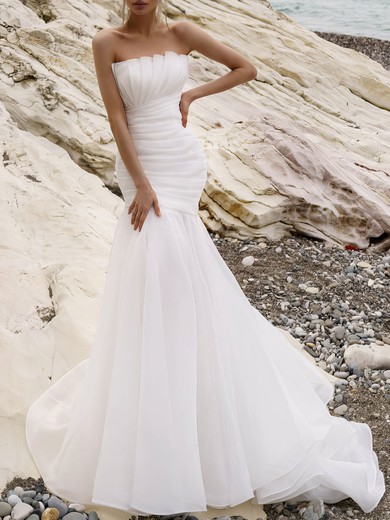 Trumpet/Mermaid Straight Organza Chapel Train Wedding Dress #UKM00027169