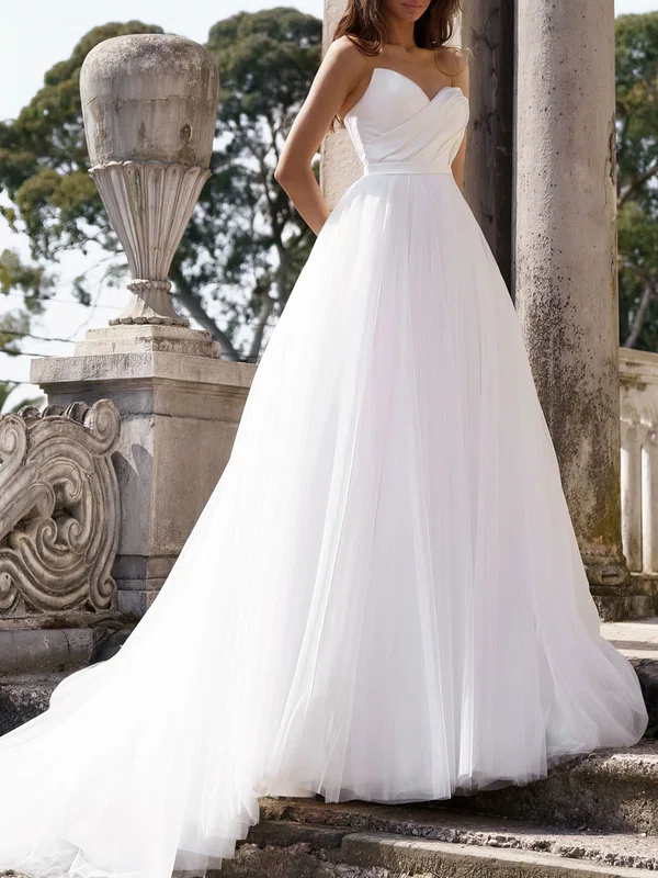 Ball Gown/Princess Sweetheart Satin Tulle Watteau Train Wedding Dress #UKM00027175