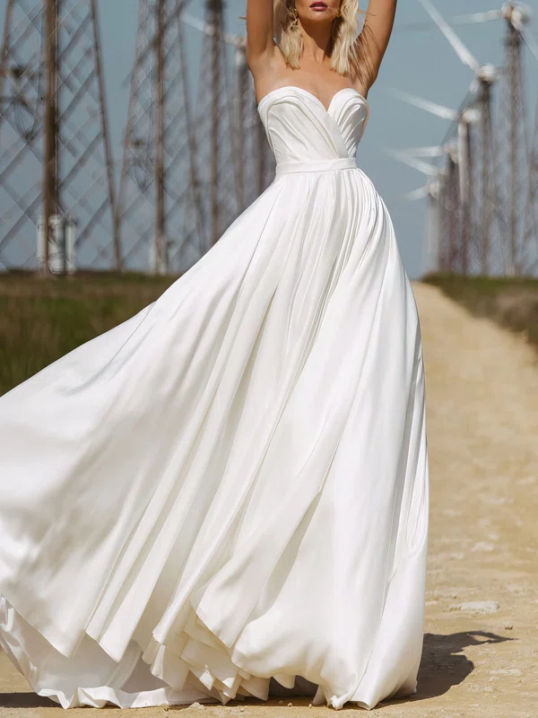 Ball Gown/Princess Sweetheart Satin Chiffon Chapel Train Wedding Dress #UKM00027193