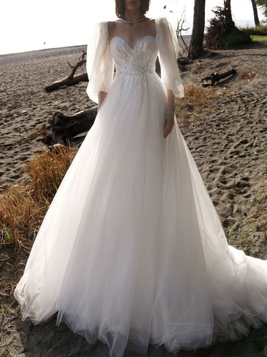 Ball Gown/Princess Sweetheart Tulle Watteau Train Wedding Dress #UKM00027203