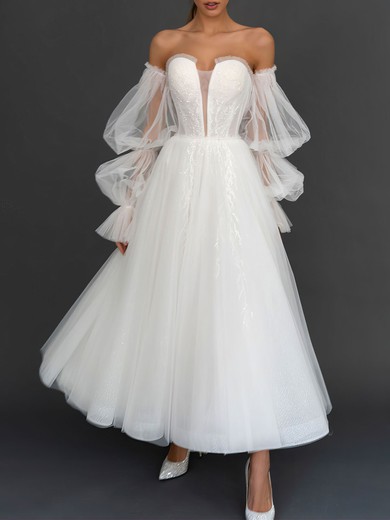 Ball Gown/Princess Sweetheart Tulle Ankle-length Wedding Dress #UKM00027220