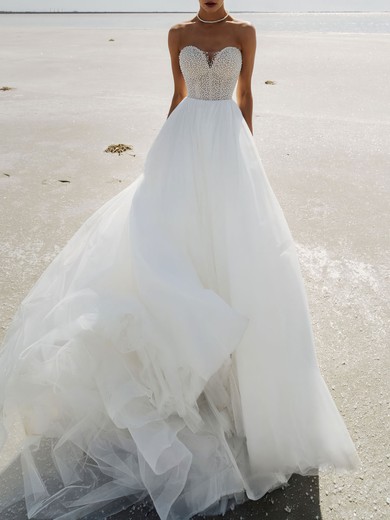 Ball Gown/Princess Sweetheart Tulle Chapel Train Wedding Dress #UKM00027221