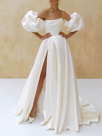 Ball Gown/Princess Straight Satin Chapel Train Wedding Dress #UKM00027228