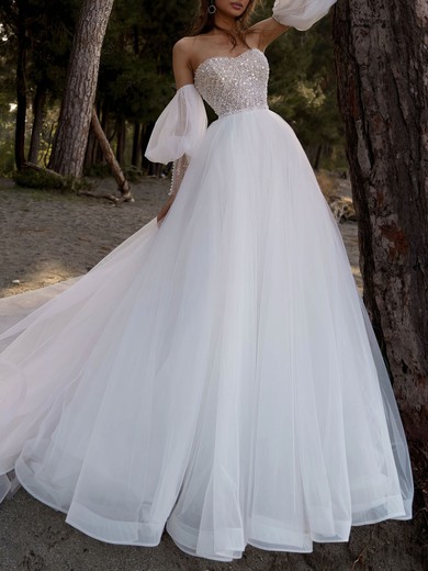 Ball Gown/Princess Sweetheart Tulle Watteau Train Wedding Dress #UKM00027238