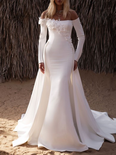 Trumpet/Mermaid Off-the-shoulder Stretch Crepe Chapel Train Wedding Dress #UKM00027253