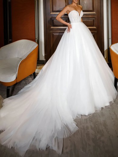 Ball Gown/Princess Sweetheart Tulle Watteau Train Wedding Dress #UKM00027278