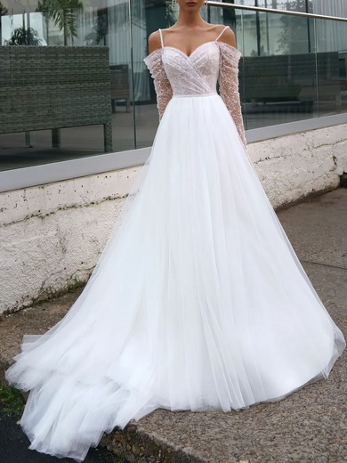 Ball Gown/Princess Sweetheart Lace Tulle Court Train Wedding Dress #UKM00027284