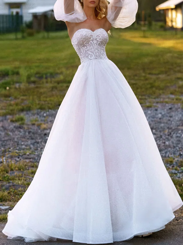 Ball Gown/Princess Sweetheart Tulle Chapel Train Wedding Dress #UKM00027286