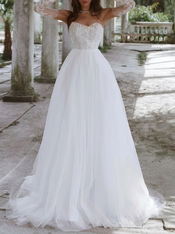 Ball Gown/Princess V-neck Tulle Chapel Train Wedding Dress #UKM00027287