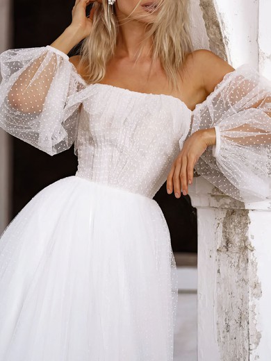 Ball Gown/Princess Off-the-shoulder Lace Tulle Watteau Train Wedding Dress #UKM00027289