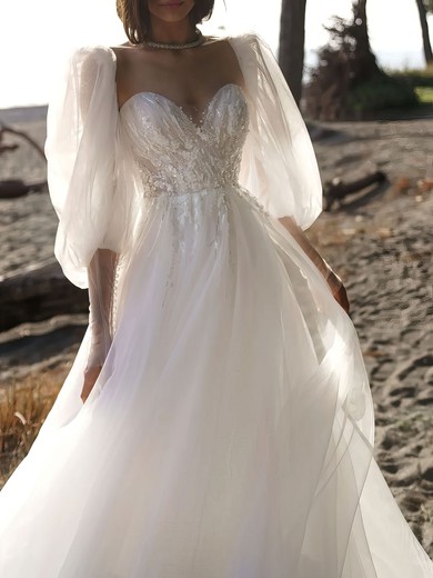 Ball Gown/Princess Sweetheart Tulle Chapel Train Wedding Dress #UKM00027290