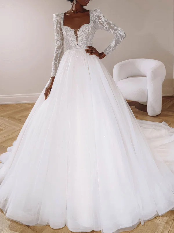 Ball Gown/Princess Sweetheart Tulle Watteau Train Wedding Dress #UKM00027293