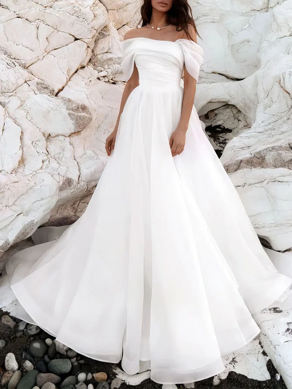 Ball Gown/Princess Off-the-shoulder Organza Chapel Train Wedding Dress #UKM00027301