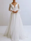 Ball Gown/Princess V-neck Tulle Sweep Train Wedding Dress With Pearl Detailing #UKM00027321