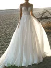 Ball Gown/Princess Illusion Chiffon Sweep Train Wedding Dress With Beading #UKM00027326