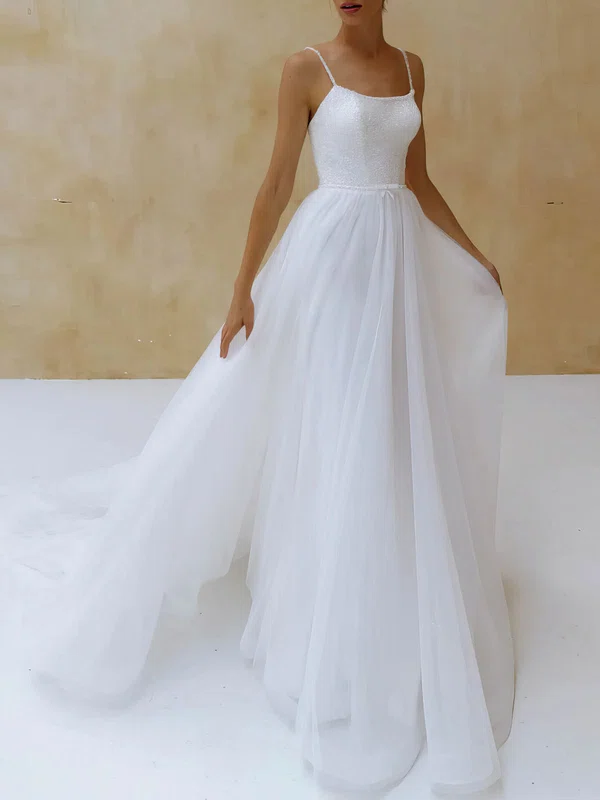 Ball Gown/Princess Scoop Neck Tulle Court Train Wedding Dress With Beading #UKM00027330