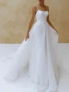 Ball Gown/Princess Scoop Neck Tulle Court Train Wedding Dress With Beading #UKM00027330