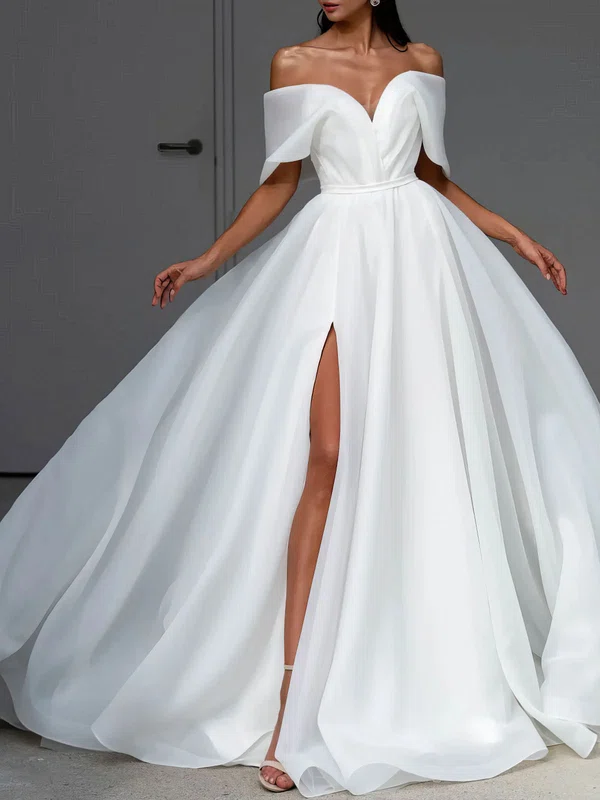 Ball Gown/Princess Off-the-shoulder Organza Sweep Train Wedding Dress With Split Front #UKM00027340