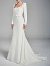 Trumpet/Mermaid Square Neckline Stretch Crepe Sweep Train Wedding Dress #UKM00027342