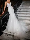 Trumpet/Mermaid V-neck Glitter Lace Court Train Wedding Dress With Beading #UKM00027344