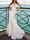 Trumpet/Mermaid V-neck Lace Sweep Train Wedding Dress With Appliques Lace #UKM00027350