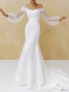 Trumpet/Mermaid Off-the-shoulder Satin Sweep Train Wedding Dress With Ruched #UKM00027359