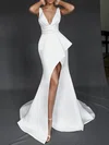 Trumpet/Mermaid V-neck Satin Sweep Train Wedding Dress With Split Front #UKM00027365